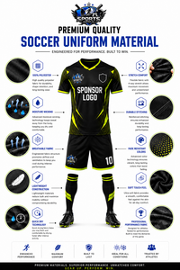 Ensemble de maillots de football personnalisés de haute qualité, imprimés, noir et vert lime, col en V, manches courtes, polyester respirant, uniforme - Product Image 4