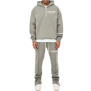 Conjunto Deportivo Personalizado 100% Algodón Crudo con Hombros Caídos, Pantalones Deportivos de Gran Peso con Bolsillos Tipo Canguro, Conjuntos Deportivos Extra Grandes para Hombre - Product Image 2