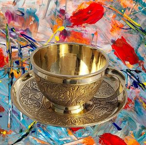 Handmade Engraved Brass Tea <b>Cup</b> and Saucer Vintage Gold Coffee <b>Cup</b> Traditional Decorative Drinkware Luxury Gift for Tea Lovers - Product Image 5