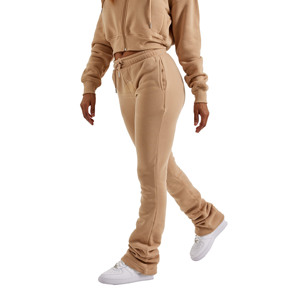 กางเกงวอร์มสตรีทแวร์ทรงสแต็คแบบปรับแต่งได้สำหรับผู้หญิง กางเกงวอร์มลำลองสำหรับออกกำลังกาย ผลิตจากผ้าฝ้ายออร์แกนิค 100% สำหรับสาวๆ - Product Image 2