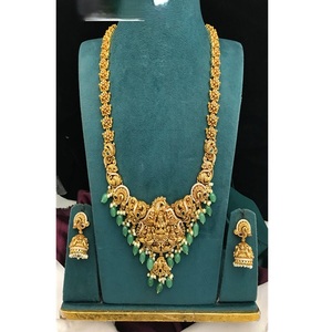 Luxury Premium Quality Antique <b>Gold</b> Plated Moissanite Temple Necklace <b>Earring</b> <b>Set</b> for Women's Engagement Wedding Party Occasions - Product Image 1