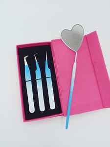 Ensemble professionnel de 3 pinces à cils en acier inoxydable avec miroir en forme de cœur, pointe inclinée de précision, fabricant OEM - Product Image 4