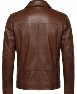 Veste de moto en cuir véritable marron pour homme de qualité supérieure, fermeture éclair, coupe ajustée, pour l'automne - Product Image 5