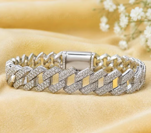 Bracelet gourmette cubaine en argent 925 avec moissanite, bracelet jonc épais à breloques pour mariage et cadeau - Product Image 2