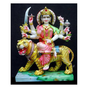 Nueva escultura de mármol blanco de Durga Mata en posición sentada sobre un león, de última producción, calidad de exportación de alta gama, para regalo y decoración. - Product Image 4