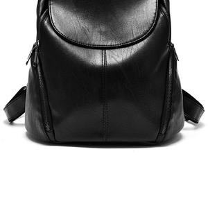 Trendy Wholesale Custom Logo <b>Black</b> Leather Flap <b>Backpack</b> Purse <b>Womens</b> School Vertical Zipper Travel Casual Daypack Bookbags - Product Image 5