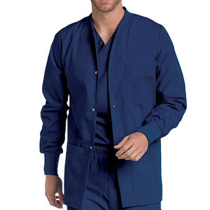 Blouse médicale noire pour homme, fermeture éclair, uniforme d'hôpital avec poche pour stéthoscope et porte-badge. - Product Image 4