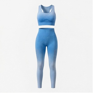 2 Piece Yoga Set Racerback Sports <b>Bra</b> Full Length Leggings Gradient <b>Blue</b> Seamless Breathable High Waist Women's Activewear - Product Image 1