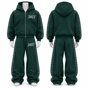 ชุดเสื้อฮู้ดปักลายประดับเพชร พิมพ์ลายปี 2027 แบบ unisex ไซส์ใหญ่ ผ้าฟลีซ ซิปหน้า ชุดลำลอง ระบายอากาศได้ดี เหมาะสำหรับฤดูใบไม้ร่วง - Product Image 1