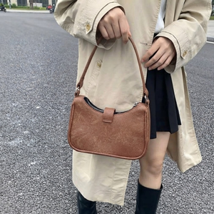 Sac bandoulière marron en cuir PU motif litchi pour femme, sac à main populaire avec fermeture éclair, idéal pour les voyages et le quotidien - Product Image 3