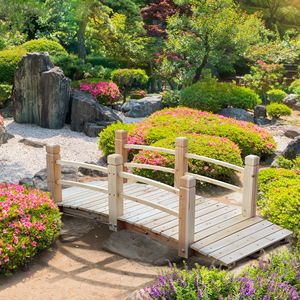5 ft in legno naturale di legno giardino ponte ad arco ponte con ringhiere per il cortile ornamento - Product Image 2