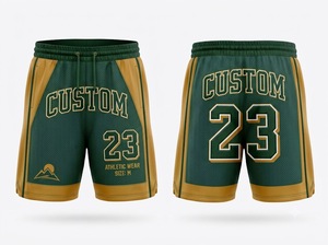 Custom Basketball <b>Shorts</b> <b>Men</b> Green Gold Mesh Athletic Wear Size M Sublimation Print Drawstring Waist Mid Length <b>Bermuda</b> Style - Product Image 1