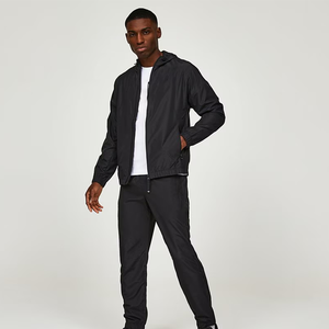 Men's Black Hooded <b>Knitted</b> Tracksuit <b>Set</b> Casual Autumn Wear 100% Polyester Quick Dry Solid Color Long Sleeve Pants Outfit - Product Image 5