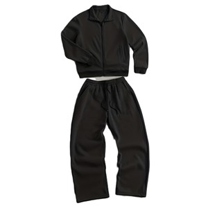Unisex <b>Black</b> <b>Tracksuit</b> Full Sleeve Zipper Closure Solid Color Casual Wear Autumn Season Regular Fit Side Pockets Polyester - Product Image 1