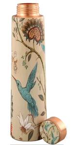 Bouteille d'eau en cuivre avec couvercle, finition martelée, design minimaliste portable, style américain, pour les voyages, provenant de l'Uttar Pradesh - Product Image 3