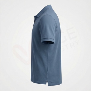 Chemise décontractée pour homme en piqué 100 % polyester bleu marine à manches courtes, respirante, infroissable, coupe classique, design tricoté uni - Product Image 3