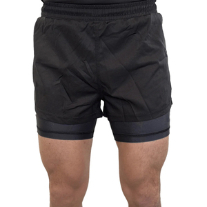 Shorts de course ajustés 2-en-1 gris et noir pour homme, en Spandex/Polyester, avec doublure de compression, séchage rapide et respirant, pour la gym - Product Image 6