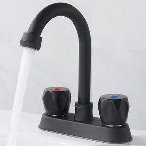 Rubinetto per lavabo da bagno in acciaio inossidabile a 2 maniglie con scarico a scomparsa e tubo flessibile, per uso in bagno - Product Image 1