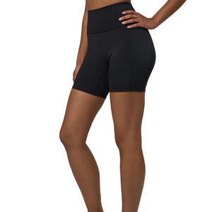 Shorts Deportivos Negros de Cintura Alta para Mujer, con Bolsillos, de Secado Rápido, Tejido Elástico de Spandex y Poliéster, Corte Regular - Product Image 3