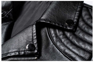 Chaqueta de Moto de Cuero PU para Hombre, Corte Ajustado, Cuello Alto, Cierre de Cremallera, Estilo Otoñal, Manga Regular, Color Sólido - Product Image 5