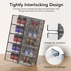 Set di 15 Contenitori Impilabili in Plastica Trasparente per Organizzare le Scarpe, Design a Incastro per Sneakers, Pieghevoli per Armadio - Product Image 3