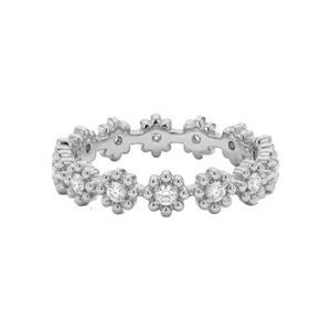 Bague d'éternité complète à motif floral avec diamants de laboratoire taille ronde, en or massif 9K 10K 14K 18K, bijoux de mariage minimalistes pour mariée - Product Image 3