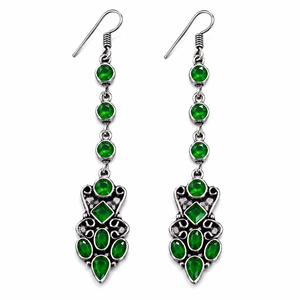 Boucles d'oreilles pendantes longues tendance en quartz rose, vente en gros |   Bijoux élégants plaqués argent antique pour femmes OEM/ODM - Product Image 1