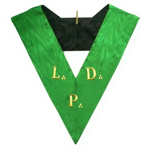 <b>Collar</b> Knight of the East and West of the 3rd Order French Rite green V shaped <b>collar</b> L D P gold embroidery Masonic regalia - Product Image 1