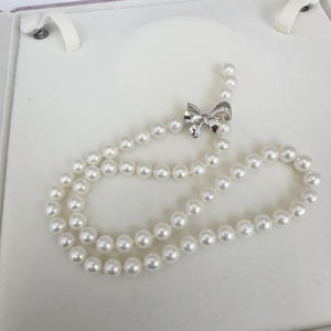 Collier de perles d'eau douce rondes de 7-8 mm pour femmes avec nœud, accessoires de mode avec des défauts discrets, vente en gros - Product Image 2