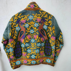 Premium Handcrafted Velvet Suzani Rajasthani Kashmiri Crewel Hand Embroidery Breathable Eco-Friendly <b>Quilted</b> Bomber Jacket - Product Image 4