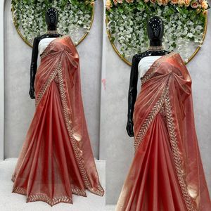 Reglance Pure Soft Zimmy Choo Saree en soie avec broderie de sequins et de diamants, bordure Aarco, et chemisier en soie mono Banglori lourd, pour tenue de soirée, séchage rapide - Product Image 4