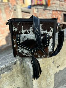 Vente chaude Style occidental peau de vache fourrure cuir bandoulière sacs à bandoulière de haute qualité à la mode poches avant frange femmes sacs fourre-tout - Product Image 2