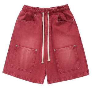 Shorts de survêtement unisexe délavés effet soleil avec cordons longs, impression 3D personnalisée, 100% coton, bords bruts, shorts d'été délavés à l'acide pour hommes - Product Image 4
