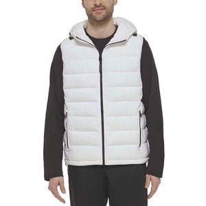 Men's Hooded Puffer Vest Polyester Windproof <b>Zipper</b> Closure Casual Winter <b>Jacket</b> <b>with</b> Side <b>Pockets</b> - Product Image 1