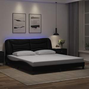 Cadre de lit Hvar noir 72"x83.9" avec éclairage LED, style moderne, sans matelas - Product Image 1