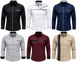 Chemise habillée noire à blocs de couleur pour homme, manches longues, motif uni, col montant, en tissu tricoté, style décontracté chic, idéale pour le printemps - Product Image 5