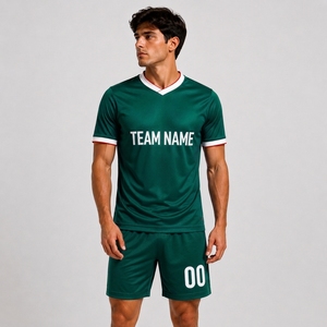 Maillot de football vert pour homme, col en V, manches courtes, personnalisable avec le nom de l'équipe, impression par transfert thermique, séchage rapide, évacuation de l'humidité, polyester - Product Image 5