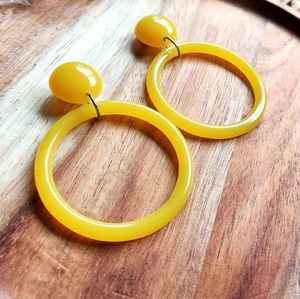 Sunny Yellow <b>Resin</b> Circle Earrings Lemon Drop <b>Resin</b> Hoop Earrings Sunshine <b>Resin</b> Earrings Mustard Yellow <b>Resin</b> <b>Crafts</b> - Product Image 1