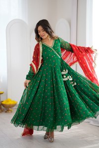 NOIIR PIGEON Ensemble de Robe Anarkali 3 Pièces Premium pour Femme en Georgette Imprimée Fox, avec Dupatta et Pantalon, Infroissable et Séchage Rapide - Product Image 2
