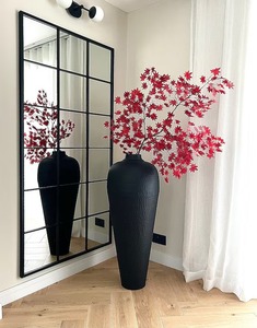 Black Textured Floor aluminium <b>Vase</b> With <b>Red</b> Maple Leaves Arrangement - Product Image 1