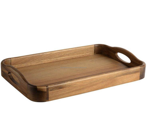 Plateaux de service décoratifs élégants en bois, plateau de petit-déjeuner multifonctionnel en bois, plateau de service en bois d'acacia - Product Image 3