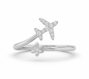 DEF Color VS VVS Clarity Round Lab Diamond Airplane Flower Open <b>Adjustable</b> <b>Ring</b> 18K Solid Gold Bypass Minimalist Statement <b>Ring</b> - Product Image 3