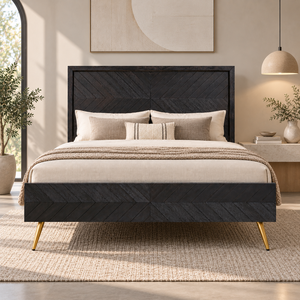 Base de Cama Moderna King Size de Madera con Patrón Chevron, Cabecero Alto y Pie de Cama Decorativo para Decoración de Dormitorio Contemporáneo - Product Image 5