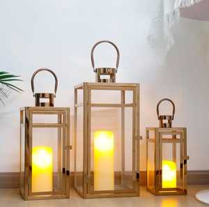 Calm Corners <b>Lantern</b> <b>Set</b> With Glass Panels Flameless Candle Holders Home Decoration - Product Image 1