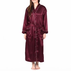 Robe longue en satin pour femme, col en V, manches longues, élégante, 100% soie, fermeture à cordon, vêtements d'hiver, ensemble de robe en polyester - Product Image 1