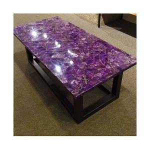 Mesa de Centro Extensible de Diseño Moderno y Ecológico, Rectangular, de Mármol de Lujo, con Superficie de Cristal Amatista Natural Púrpura, para Sala de Estar - Product Image 1