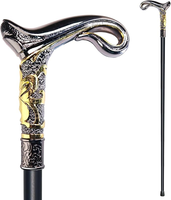 Bâton en bois fait main avec poignée en aluminium de style vintage de luxe, finition argentée, pour costume de gentleman victorien, d'Halloween et de carnaval