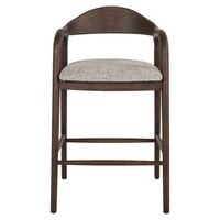 Chaise de bar moderne en bois massif avec accoudoirs fixes, siège en tissu résistant à l'eau, design mid-century, couleur personnalisable, usage commercial et domestique