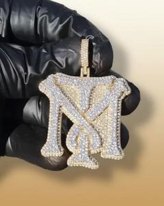 Pendentif Lettre Initiale Personnalisée en Argent Sterling 925 Plaqué Or avec Diamants Moissanite Effet Givré, Pendentif Bicolore 3D avec Nom Personnalisé pour Rapper - Product Image 5