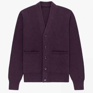 Men's V-neck Wool <b>Cardigan</b> Full Sleeve Button Closure Autumn Style Solid Color Anti-Pilling Standard <b>Thickness</b> Plain Knitting - Product Image 4
